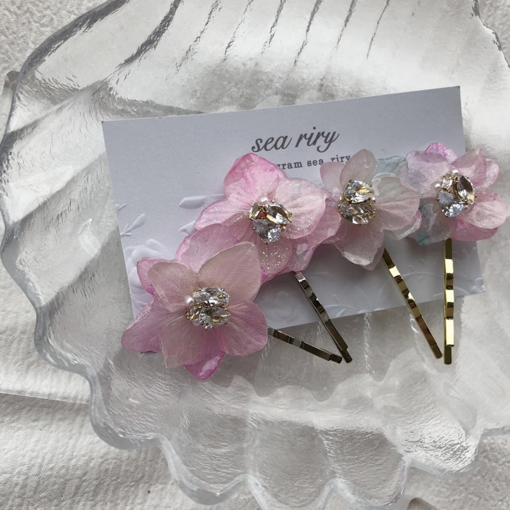 no.77 紫陽花のビジューヘアピン アジサイ Bijoux ヘアアクセサリー 髪飾り 髪留め 本物のお花 ハンドメイド