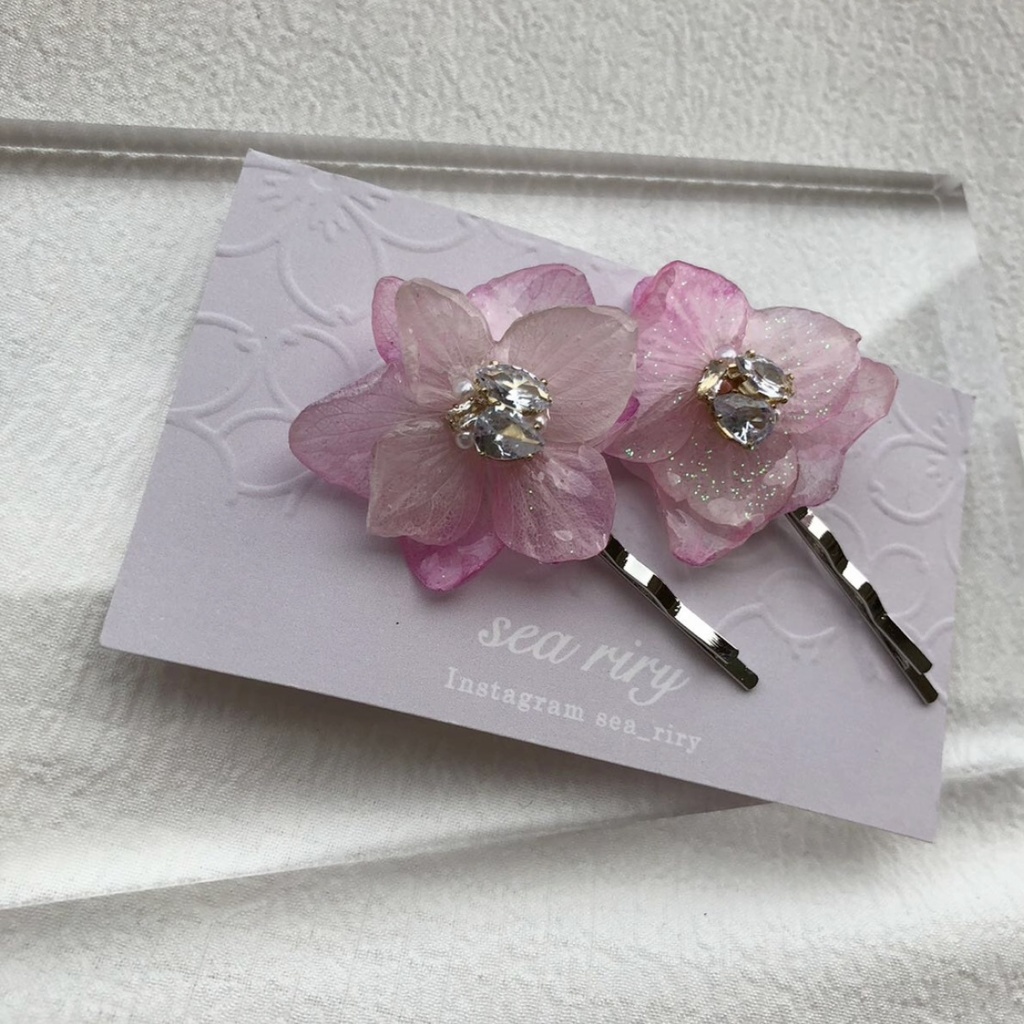 no.78 紫陽花のビジューヘアピン ドライフラワー 本物のお花 ヘアピン ピン留め ヘアアクセサリー ハンドメイド