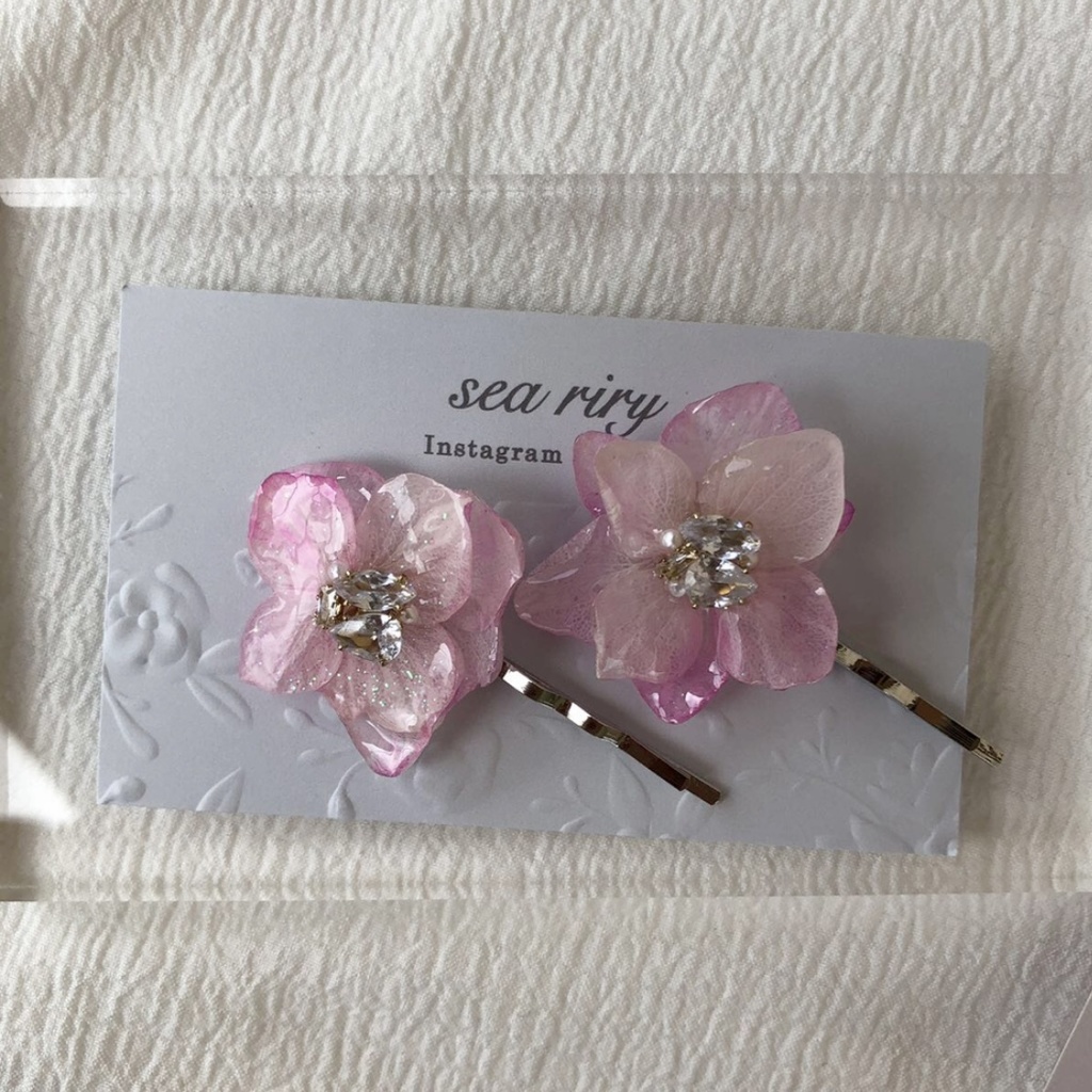 no.78 紫陽花のビジューヘアピン ドライフラワー 本物のお花 ヘアピン ピン留め ヘアアクセサリー ハンドメイド