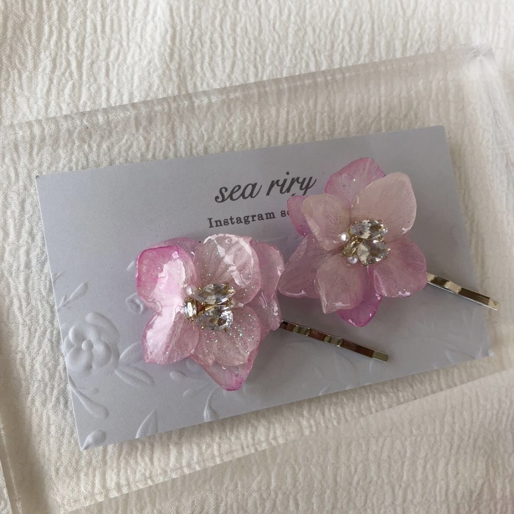 no.78 紫陽花のビジューヘアピン ドライフラワー 本物のお花 ヘアピン ピン留め ヘアアクセサリー ハンドメイド