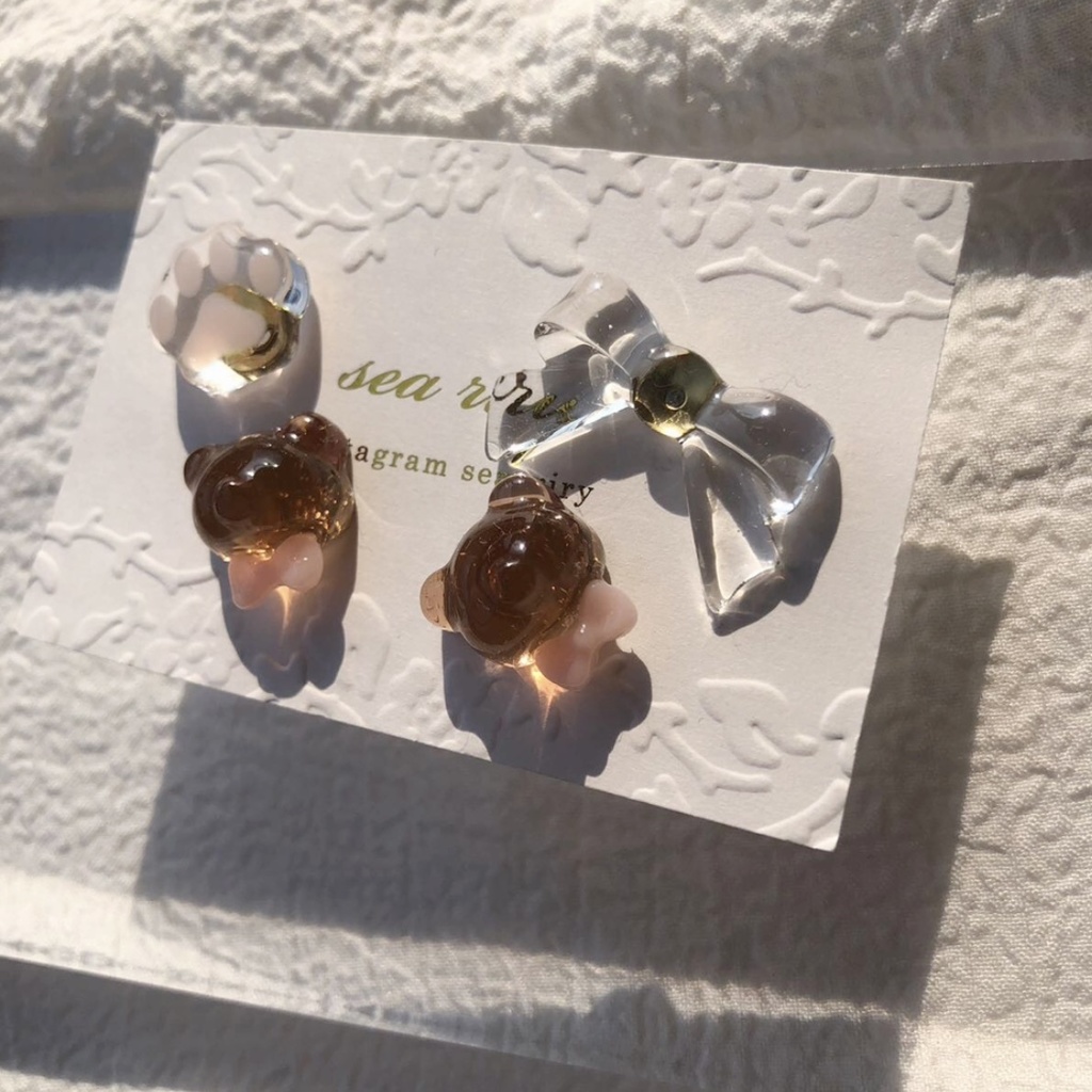 no.81 おめかしくまさん 限定セット くま teddybear リボン サージカルステンレス ハンドメイドピアス