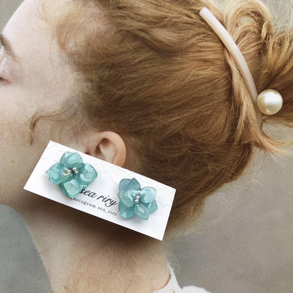 no.84 限定価格 紫陽花ピアス Blue lilac アジサイ パール ブルーライラック フラワーピアス ハンドメイドピアス