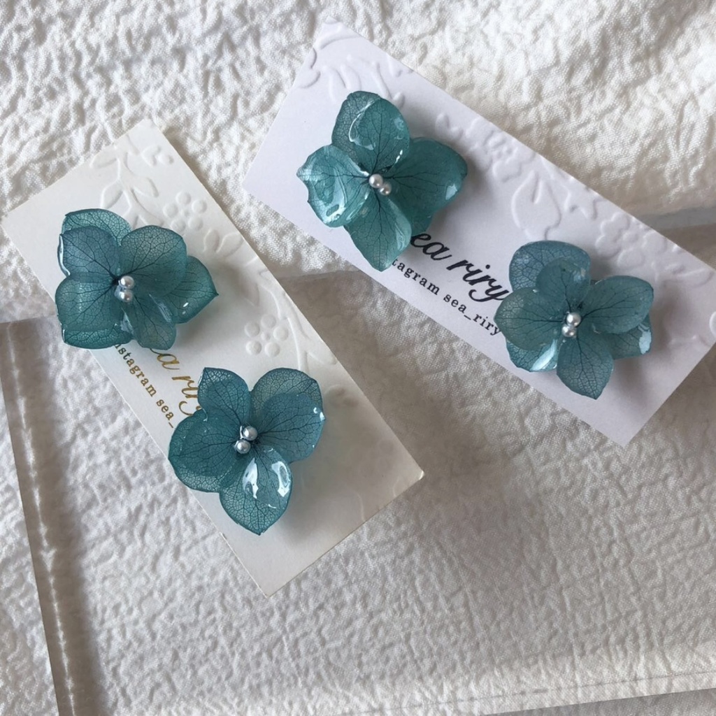 no.84 限定価格 紫陽花ピアス Blue lilac アジサイ パール ブルーライラック フラワーピアス ハンドメイドピアス