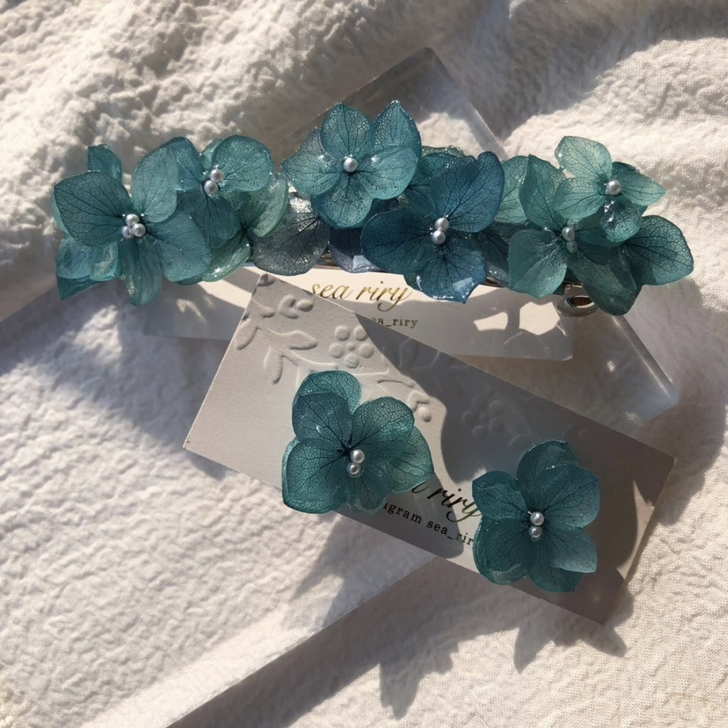 no.84 限定価格 紫陽花ピアス Blue lilac アジサイ パール ブルーライラック フラワーピアス ハンドメイドピアス