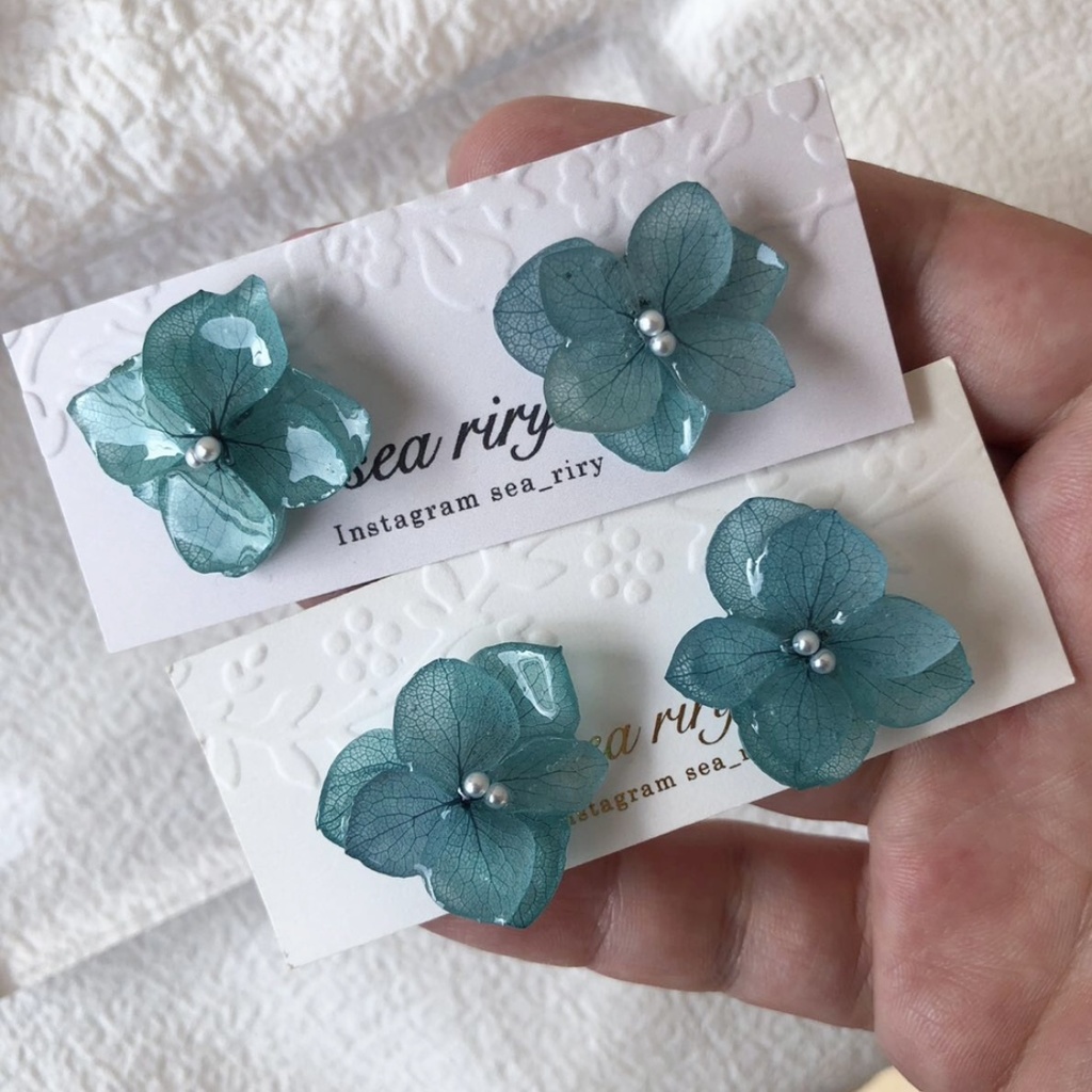 no.84 限定価格 紫陽花ピアス Blue lilac アジサイ パール ブルーライラック フラワーピアス ハンドメイドピアス