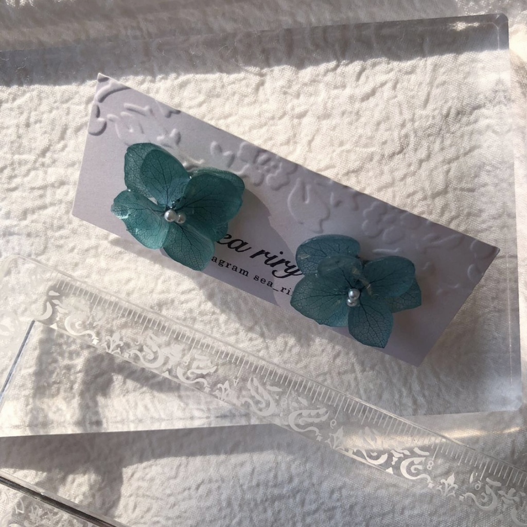 no.84 限定価格 紫陽花ピアス Blue lilac アジサイ パール ブルーライラック フラワーピアス ハンドメイドピアス