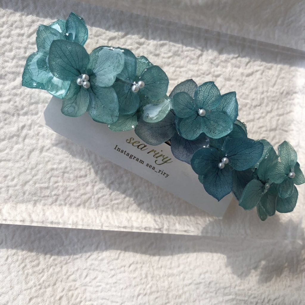 no.85 ブルーライラックの紫陽花ヘアバレッタ アジサイ パール ヘアアクセサリー 髪飾り ハンドメイド