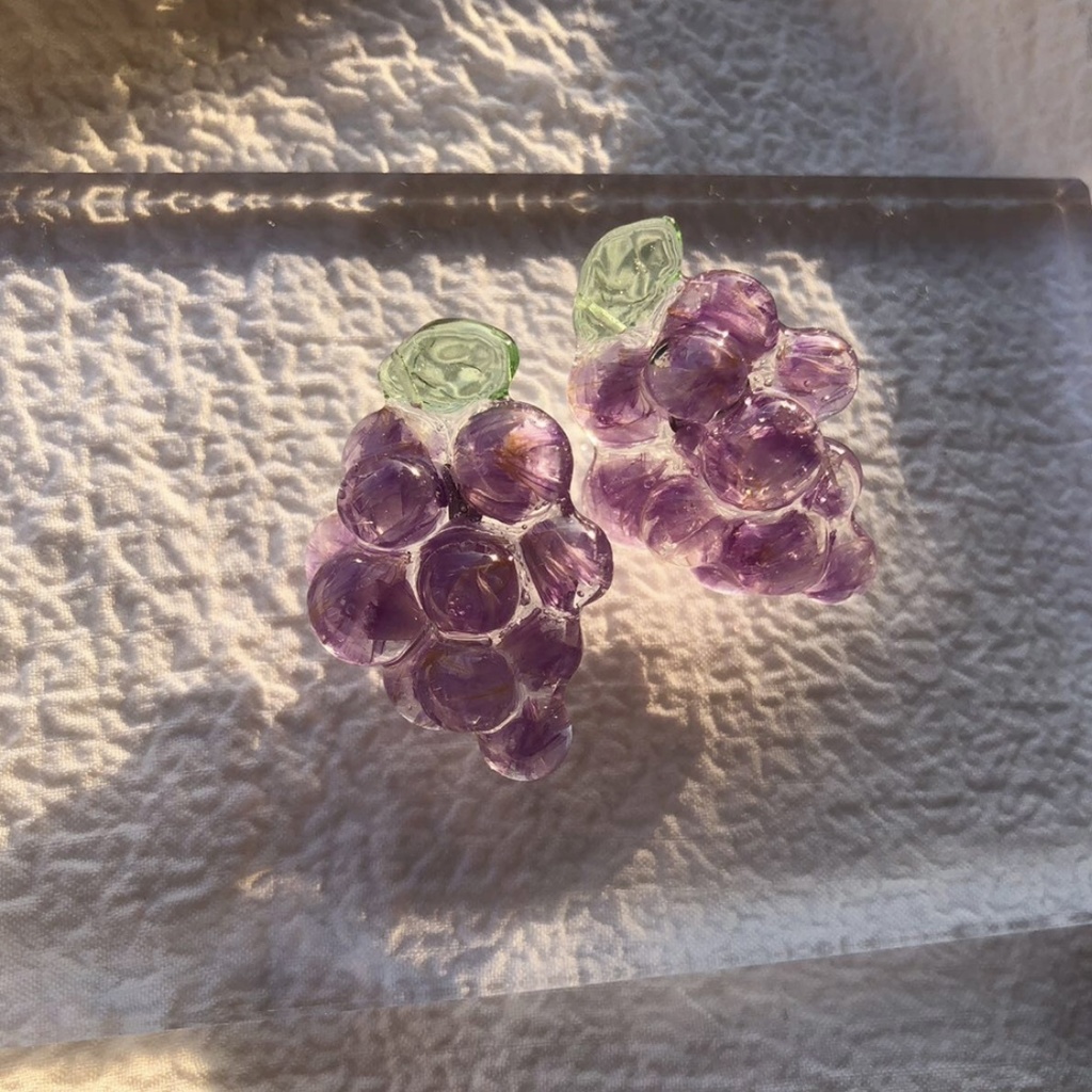 no.87 ドライフラワーの葡萄ピアス flower grape スターチス パープル ぶどう 果物 サージカルステンレス ポストピアス