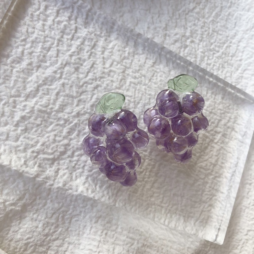 no.87 ドライフラワーの葡萄ピアス flower grape スターチス パープル ぶどう 果物 サージカルステンレス ポストピアス