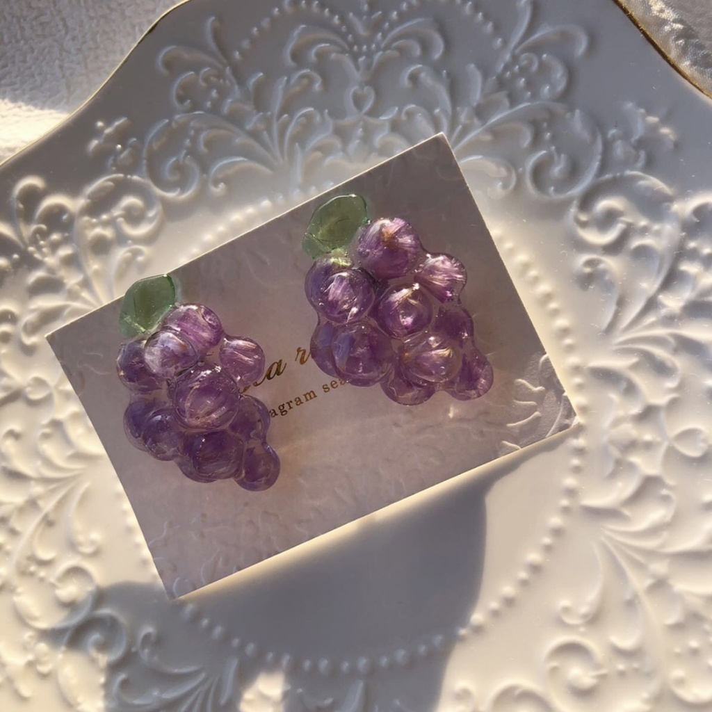 no.87 ドライフラワーの葡萄ピアス flower grape スターチス パープル ぶどう 果物 サージカルステンレス ポストピアス
