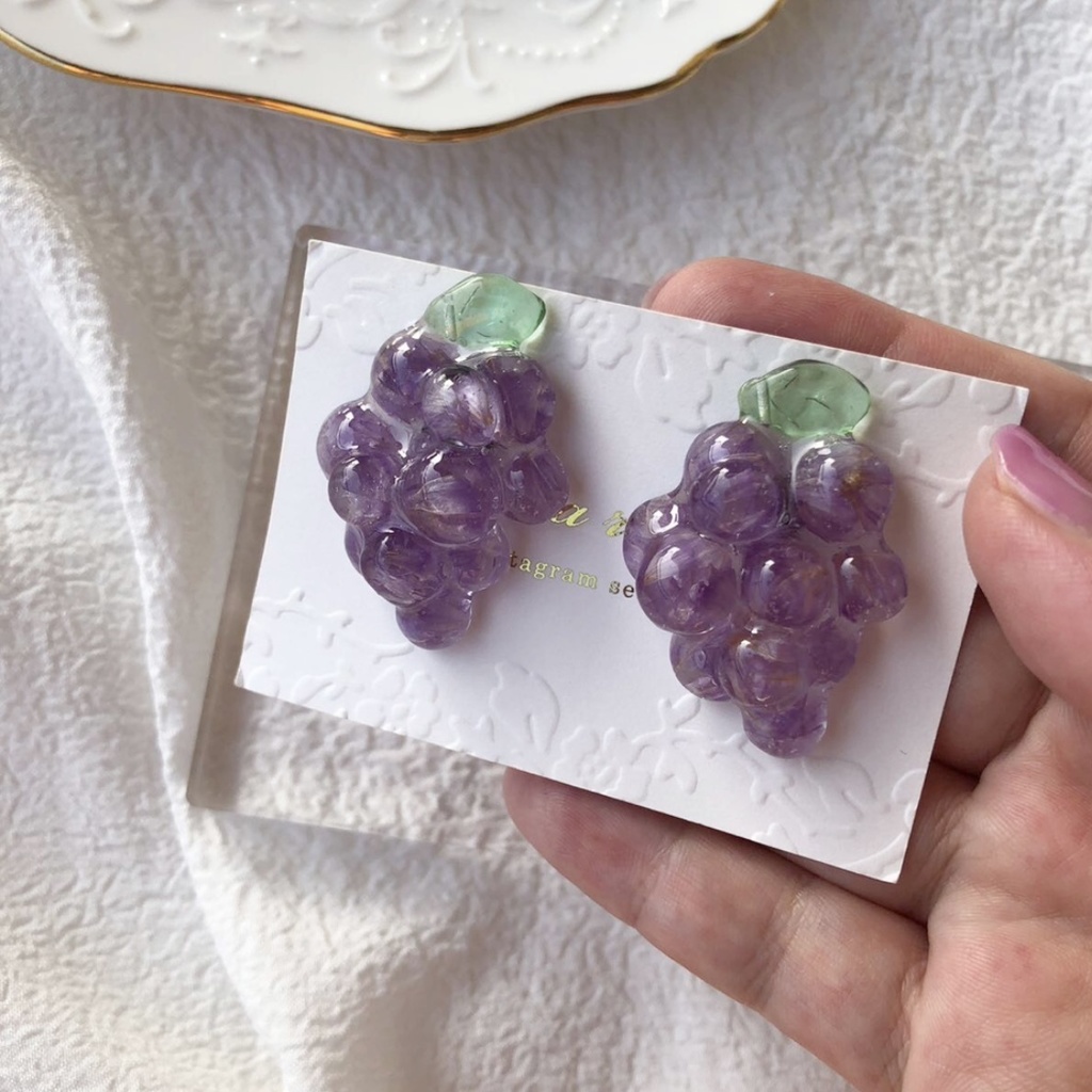 no.87 ドライフラワーの葡萄ピアス flower grape スターチス パープル ぶどう 果物 サージカルステンレス ポストピアス