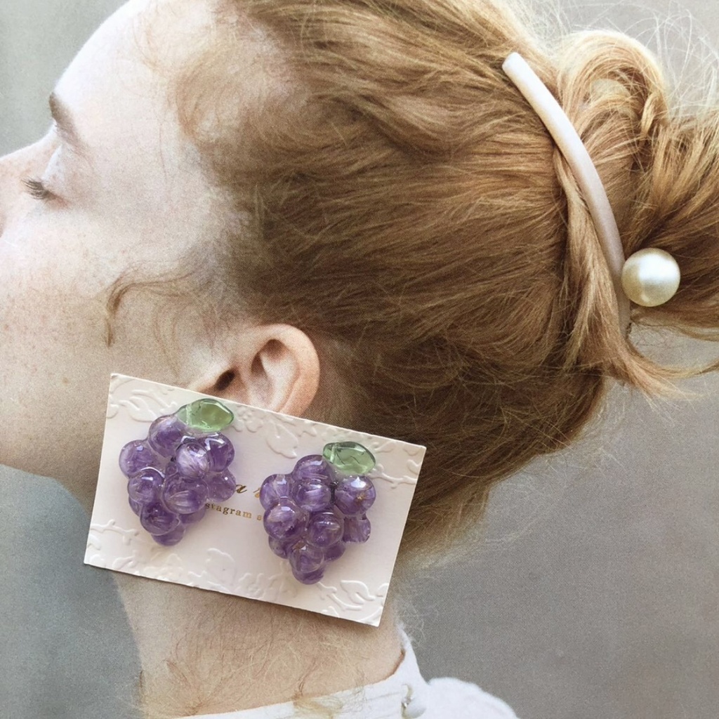 no.87 ドライフラワーの葡萄ピアス flower grape スターチス パープル ぶどう 果物 サージカルステンレス ポストピアス