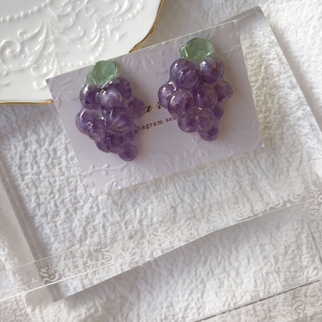 no.87 ドライフラワーの葡萄ピアス flower grape スターチス パープル ぶどう 果物 サージカルステンレス ポストピアス