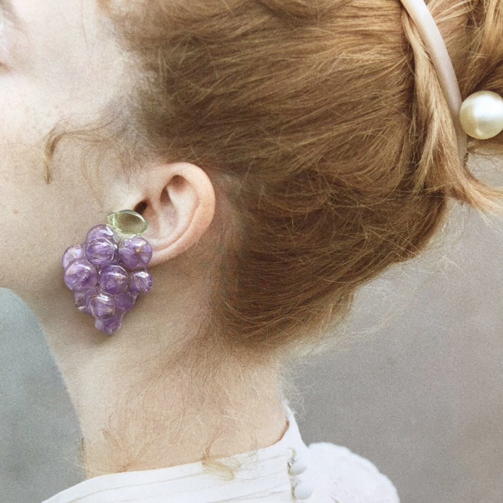 no.87 ドライフラワーの葡萄ピアス flower grape スターチス パープル ぶどう 果物 サージカルステンレス ポストピアス