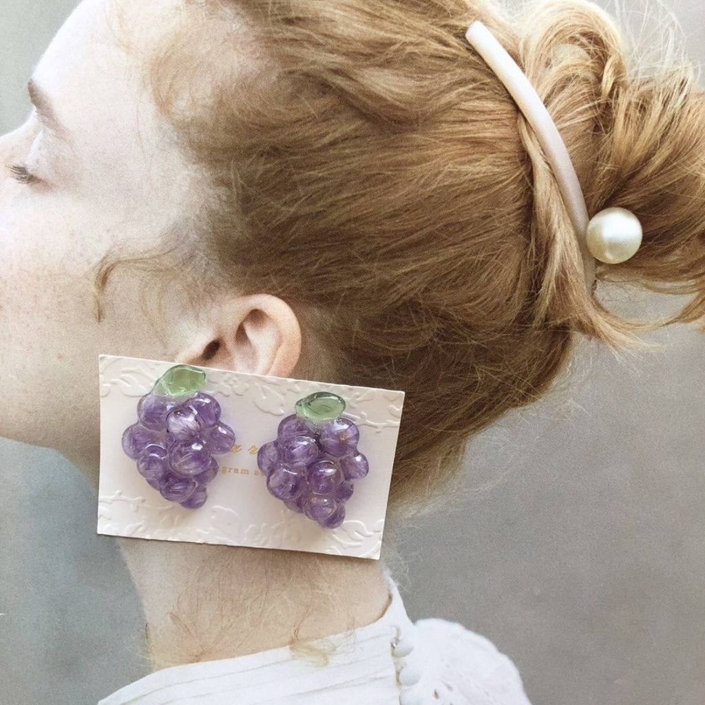 no.87 ドライフラワーの葡萄ピアス flower grape スターチス パープル ぶどう 果物 サージカルステンレス ポストピアス