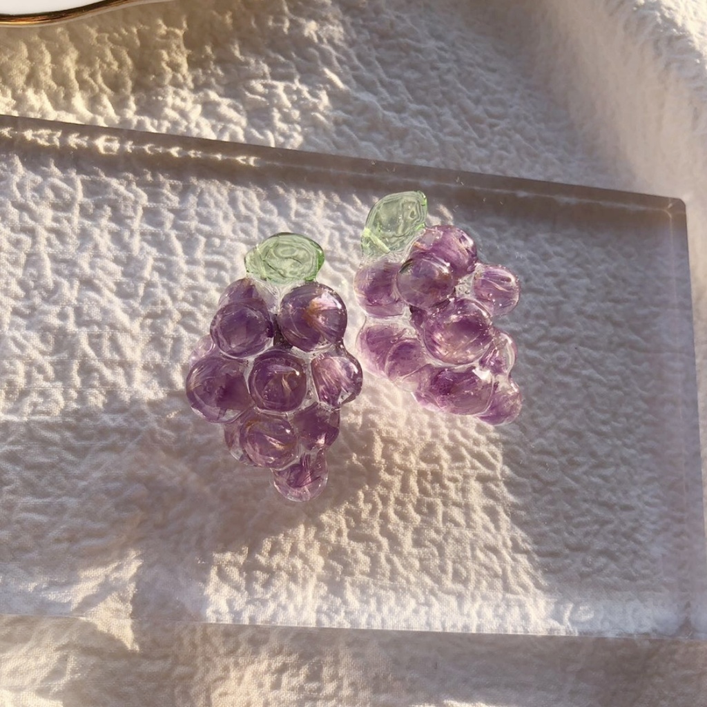 no.87 ドライフラワーの葡萄ピアス flower grape スターチス パープル ぶどう 果物 サージカルステンレス ポストピアス