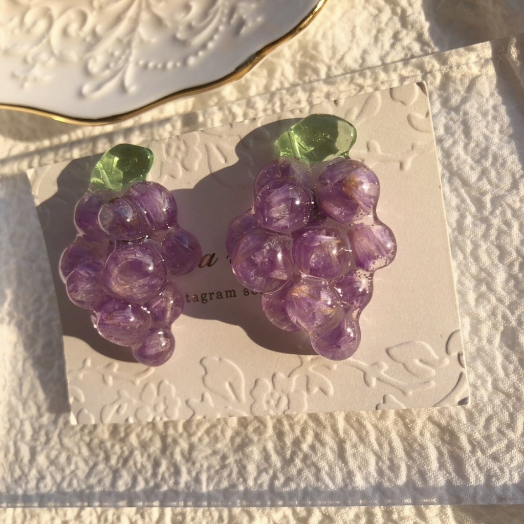 no.87 ドライフラワーの葡萄ピアス flower grape スターチス パープル ぶどう 果物 サージカルステンレス ポストピアス