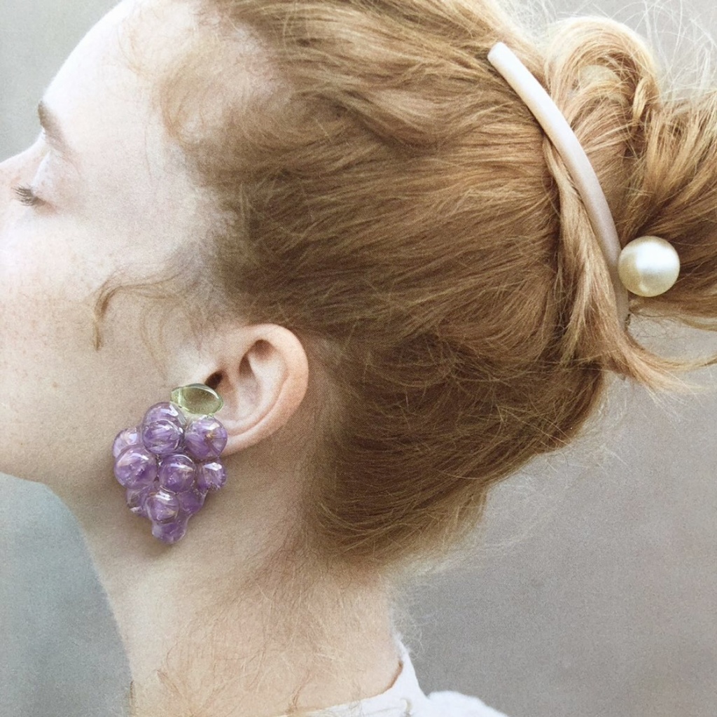 no.87 ドライフラワーの葡萄ピアス flower grape スターチス パープル ぶどう 果物 サージカルステンレス ポストピアス