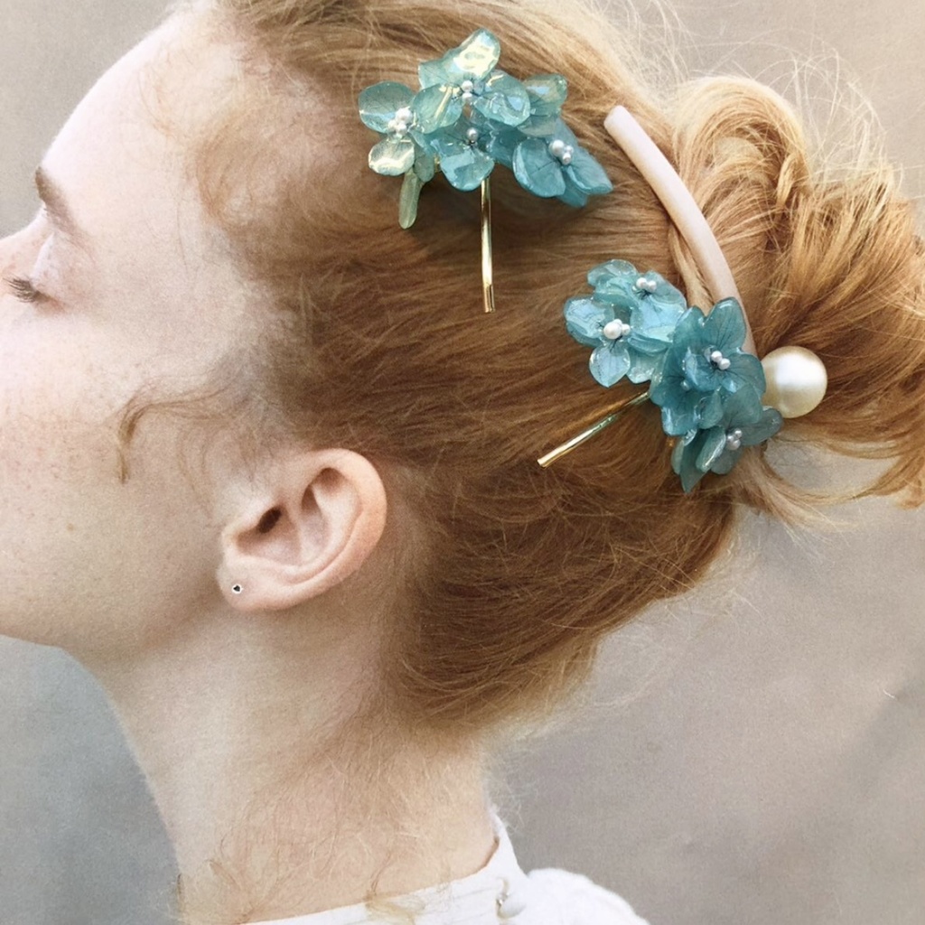 no.89 限定セット 紫陽花のポニーフック あじさい ブルーライラック Blue lilac パール ヘアアクセサリー 髪飾り ハンドメイド