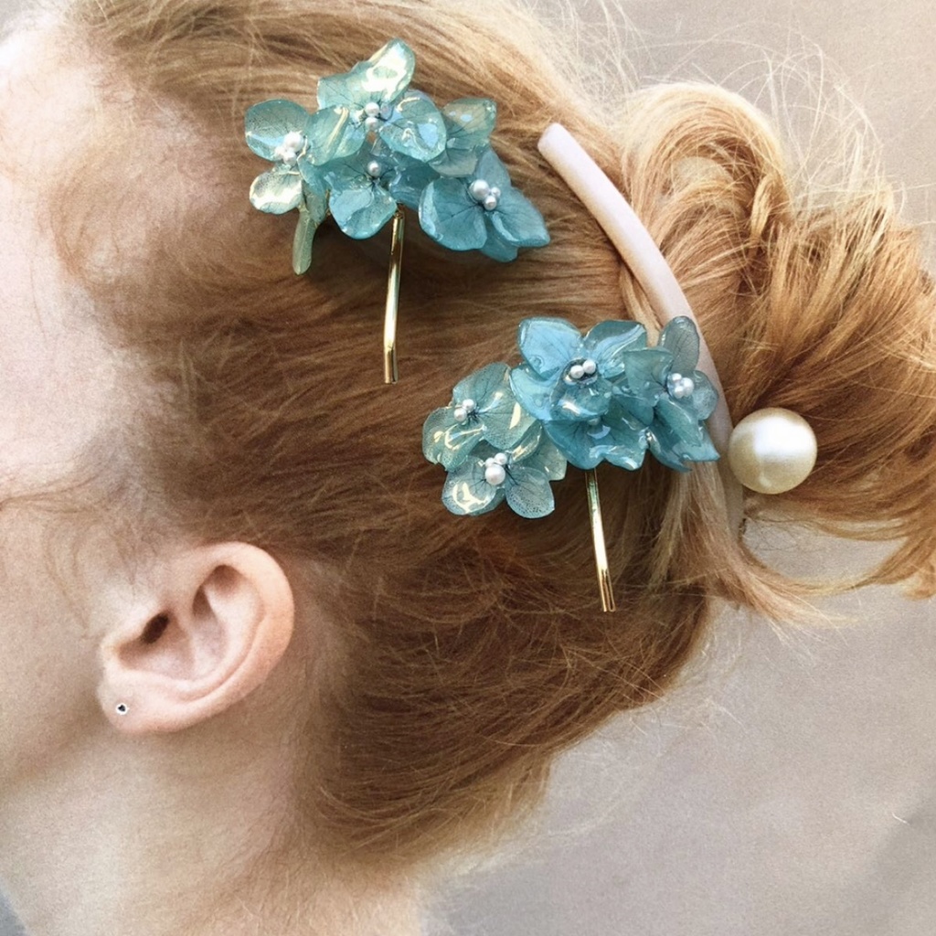 no.89 限定セット 紫陽花のポニーフック あじさい ブルーライラック Blue lilac パール ヘアアクセサリー 髪飾り ハンドメイド