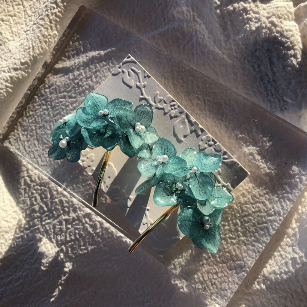 no.89 限定セット 紫陽花のポニーフック あじさい ブルーライラック Blue lilac パール ヘアアクセサリー 髪飾り ハンドメイド