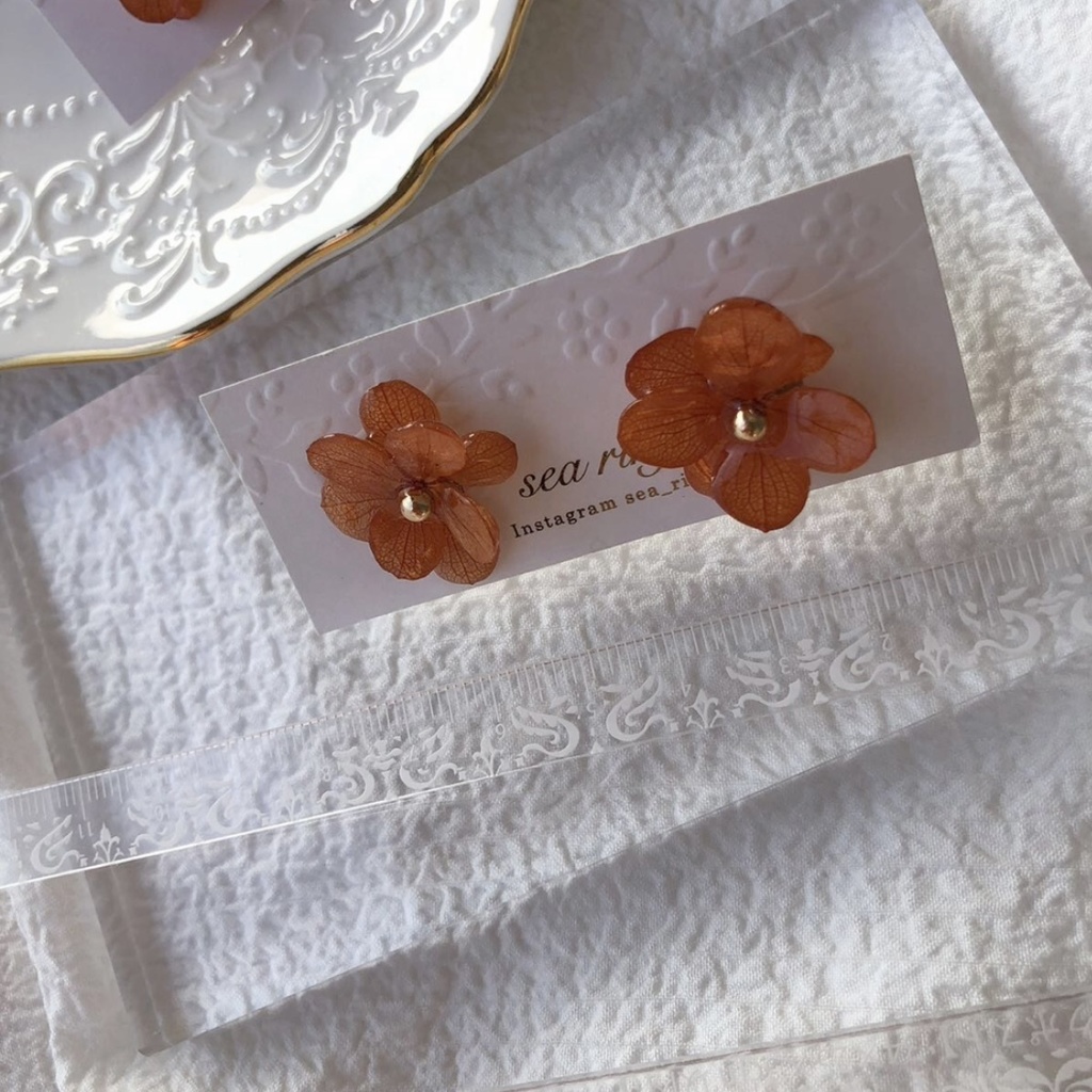 no.90 限定価格 紫陽花ピアス brick orange あじさい 本物のお花 ハンドメイドピアス