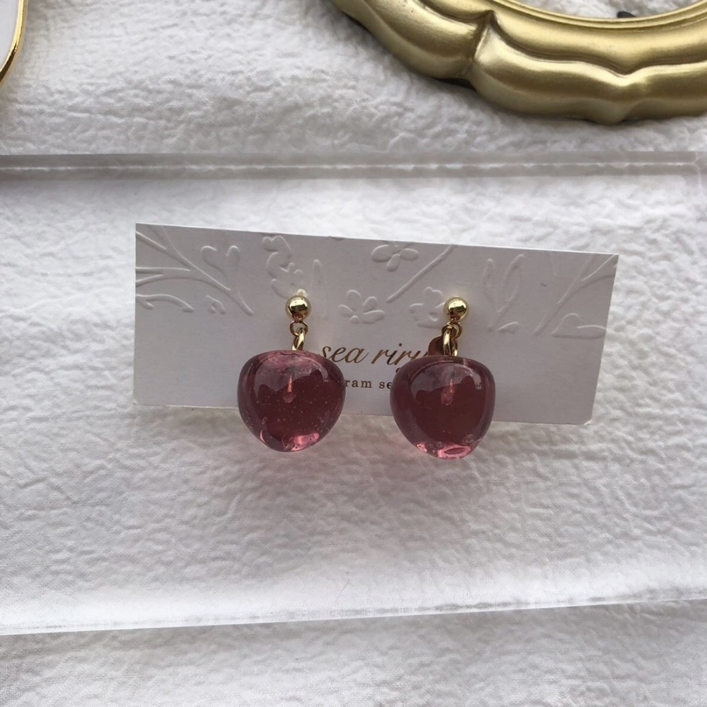 no.98 秋色りんご 林檎 リンゴピアス 深緋色 あかいろ 果実 レジンアクセサリー サージカルステンレス ハンドメイドピアス