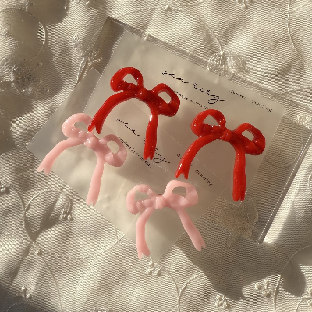 no.104 リボンピアス ribbon あかいろ red リボンアクセサリー レジンピアス ハンドメイドピアス