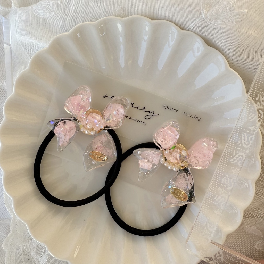 no.114 桜色リボンヘアゴム さくら色 紫陽花 パール ribbon ハンドメイドヘアゴム キッズ kids