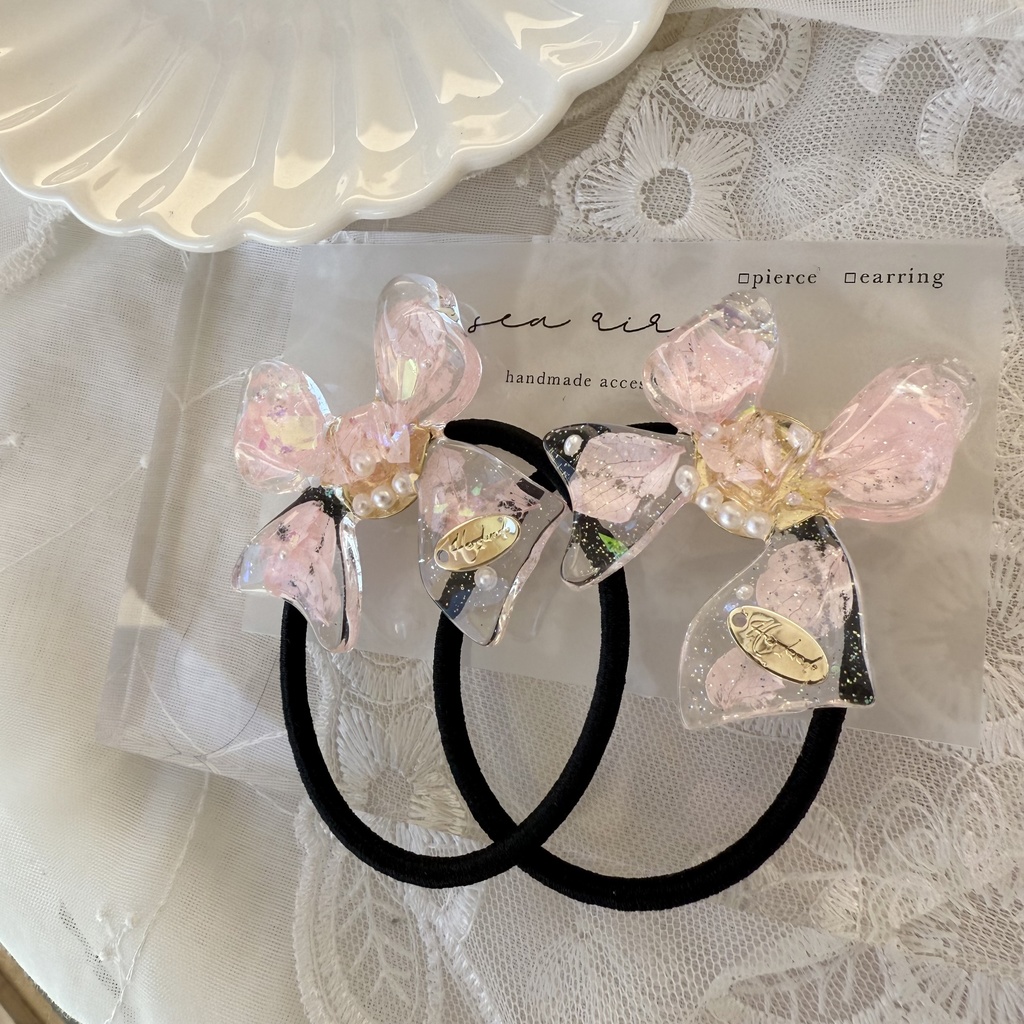 no.114 桜色リボンヘアゴム さくら色 紫陽花 パール ribbon ハンドメイドヘアゴム キッズ kids