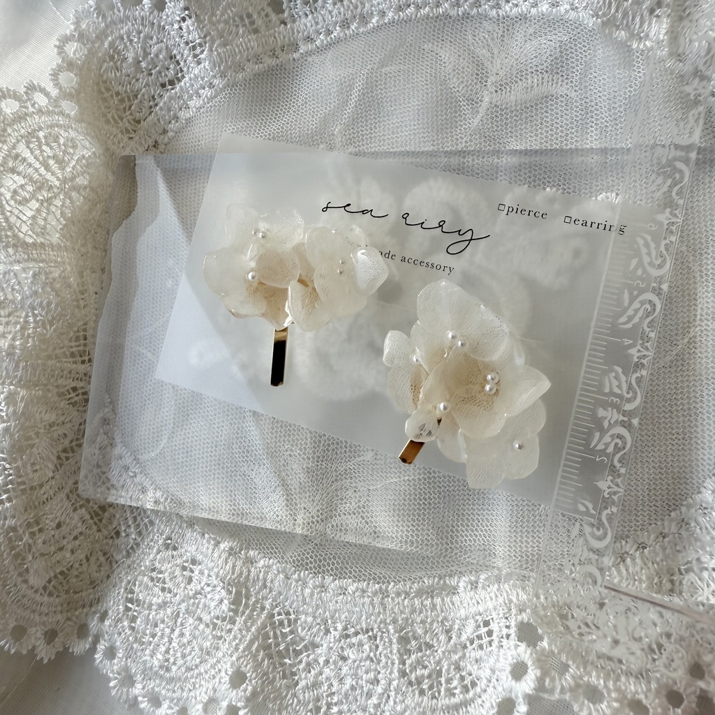no.120 再販 限定セット 紫陽花のヘアクリップとポニーフック セット ホワイトアナベル レジンヘアアクセサリー ポニーフック ヘアクリップ ハンドメイド