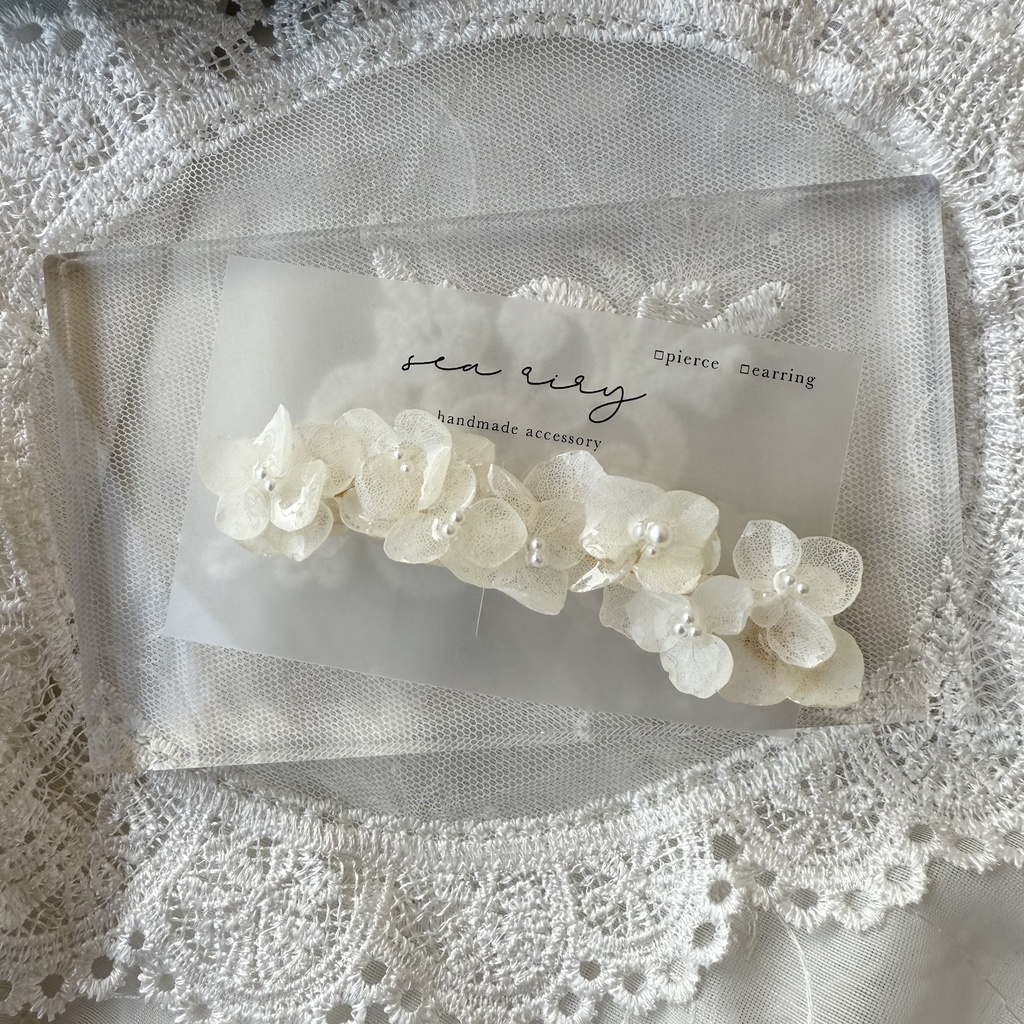 no.120 再販 限定セット 紫陽花のヘアクリップとポニーフック セット ホワイトアナベル レジンヘアアクセサリー ポニーフック ヘアクリップ ハンドメイド
