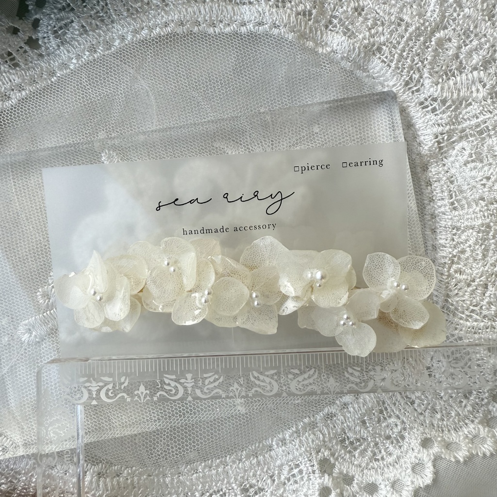 no.120 再販 限定セット 紫陽花のヘアクリップとポニーフック セット ホワイトアナベル レジンヘアアクセサリー ポニーフック ヘアクリップ ハンドメイド