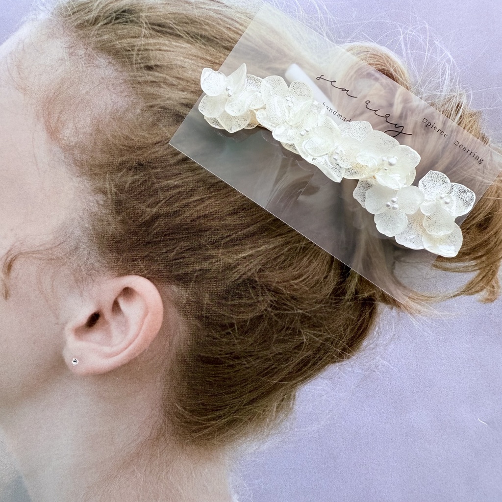no.120 再販 限定セット 紫陽花のヘアクリップとポニーフック セット ホワイトアナベル レジンヘアアクセサリー ポニーフック ヘアクリップ ハンドメイド
