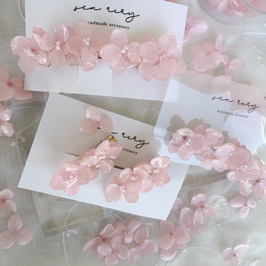 no.127 限定セット ベビーピンクの紫陽花のヘアアクセサリーセット ヘアバレッタ ヘアクリップ 紫陽花 髪飾り 髪留め ハンドメイド