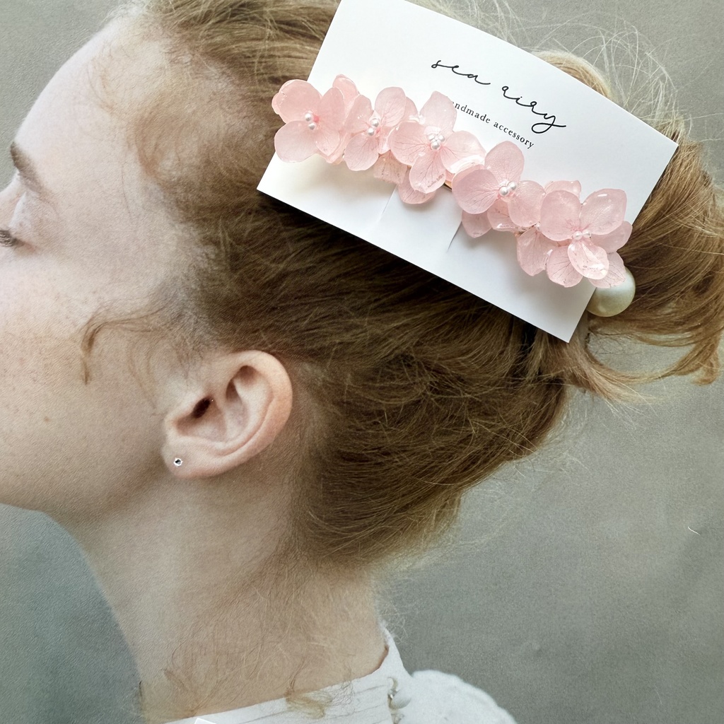 no.127 限定セット ベビーピンクの紫陽花のヘアアクセサリーセット ヘアバレッタ ヘアクリップ 紫陽花 髪飾り 髪留め ハンドメイド