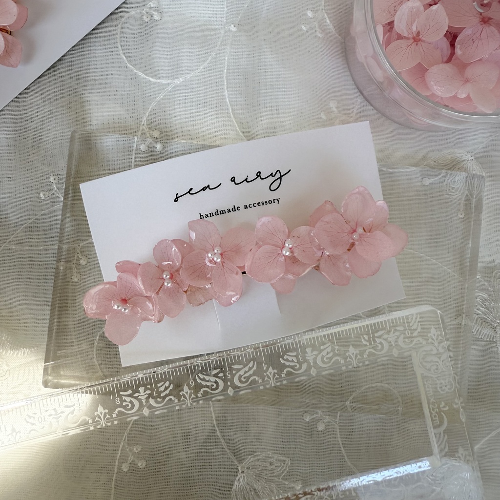 no.127 限定セット ベビーピンクの紫陽花のヘアアクセサリーセット ヘアバレッタ ヘアクリップ 紫陽花 髪飾り 髪留め ハンドメイド