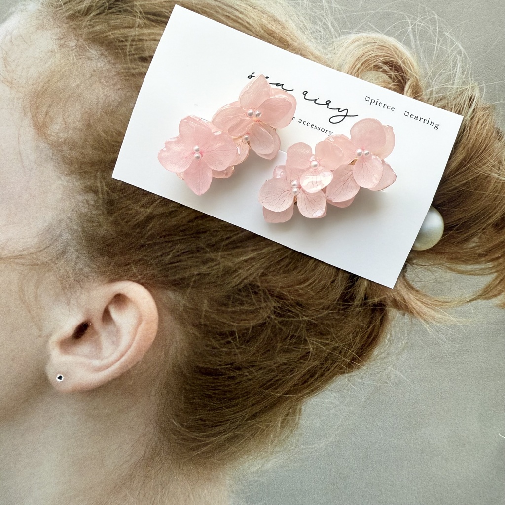 no.127 限定セット ベビーピンクの紫陽花のヘアアクセサリーセット ヘアバレッタ ヘアクリップ 紫陽花 髪飾り 髪留め ハンドメイド