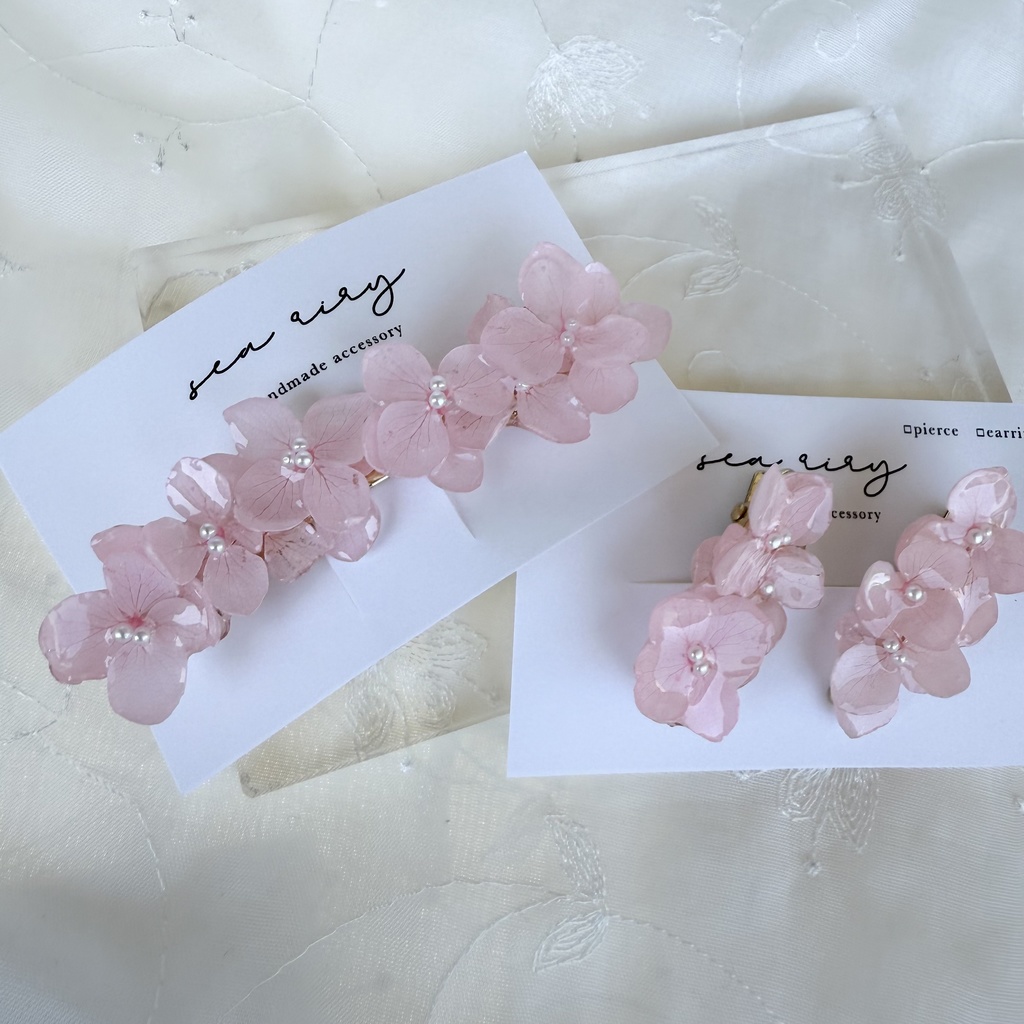 no.127 限定セット ベビーピンクの紫陽花のヘアアクセサリーセット ヘアバレッタ ヘアクリップ 紫陽花 髪飾り 髪留め ハンドメイド