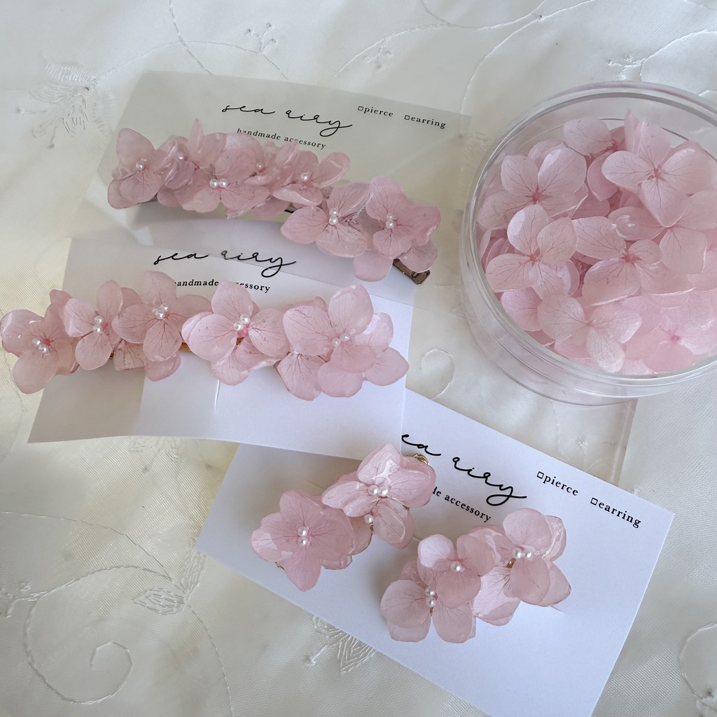 no.127 限定セット ベビーピンクの紫陽花のヘアアクセサリーセット ヘアバレッタ ヘアクリップ 紫陽花 髪飾り 髪留め ハンドメイド