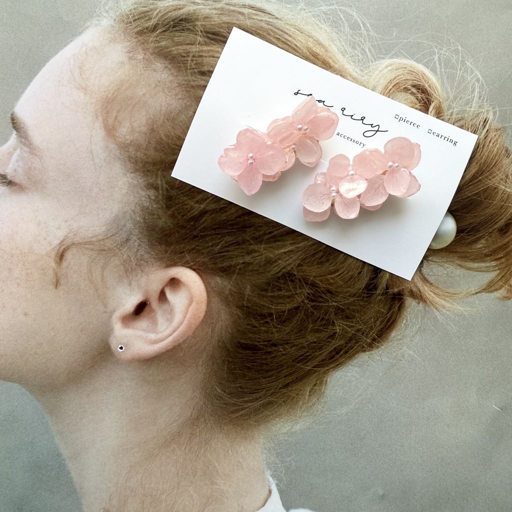 no.127 限定セット ベビーピンクの紫陽花のヘアアクセサリーセット ヘアバレッタ ヘアクリップ 紫陽花 髪飾り 髪留め ハンドメイド