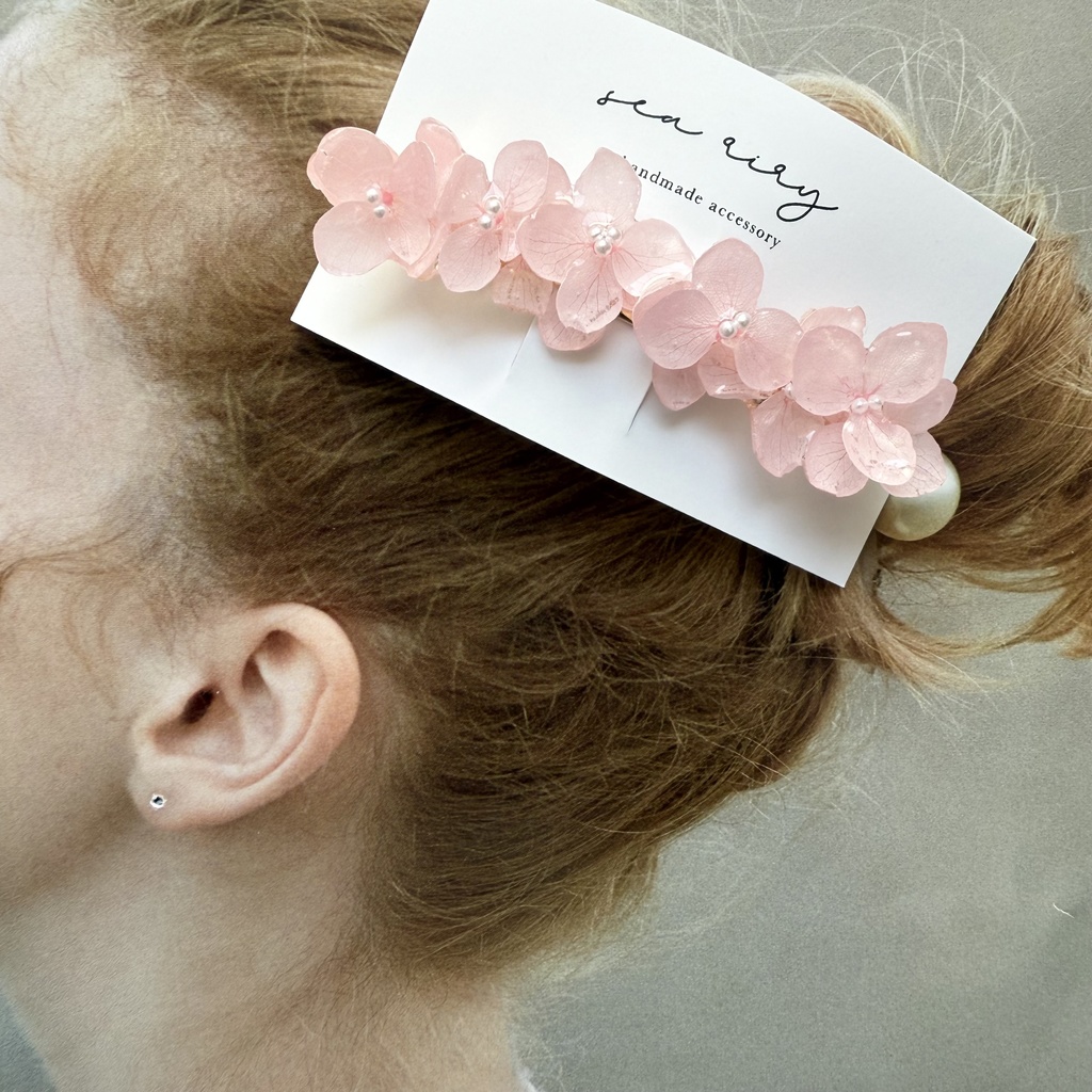 no.127 限定セット ベビーピンクの紫陽花のヘアアクセサリーセット ヘアバレッタ ヘアクリップ 紫陽花 髪飾り 髪留め ハンドメイド