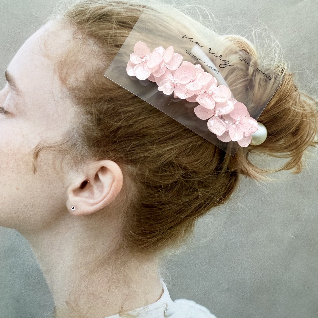 no.128 さくら色の紫陽花のヘアクリップ 紫陽花 ドライフラワー パール ヘアクリップ 髪飾り 髪留め ハンドメイド