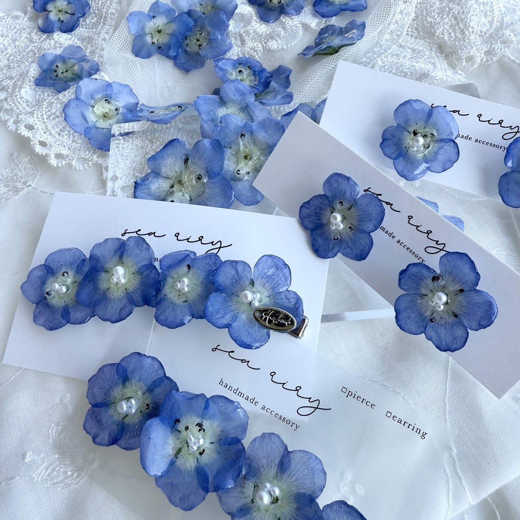 no.134 大人気 再販 ネモフィラのヘアクリップ ネモフィラ ブルー パール フラワー ヘアクリップ レジンクリップ ハンドメイド