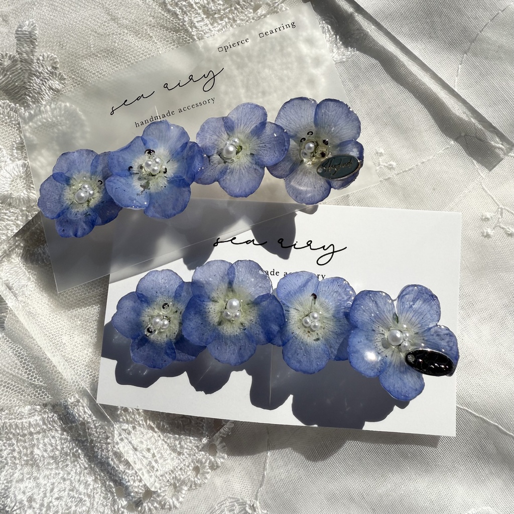 no.134 大人気 再販 ネモフィラのヘアクリップ ネモフィラ ブルー パール フラワー ヘアクリップ レジンクリップ ハンドメイド