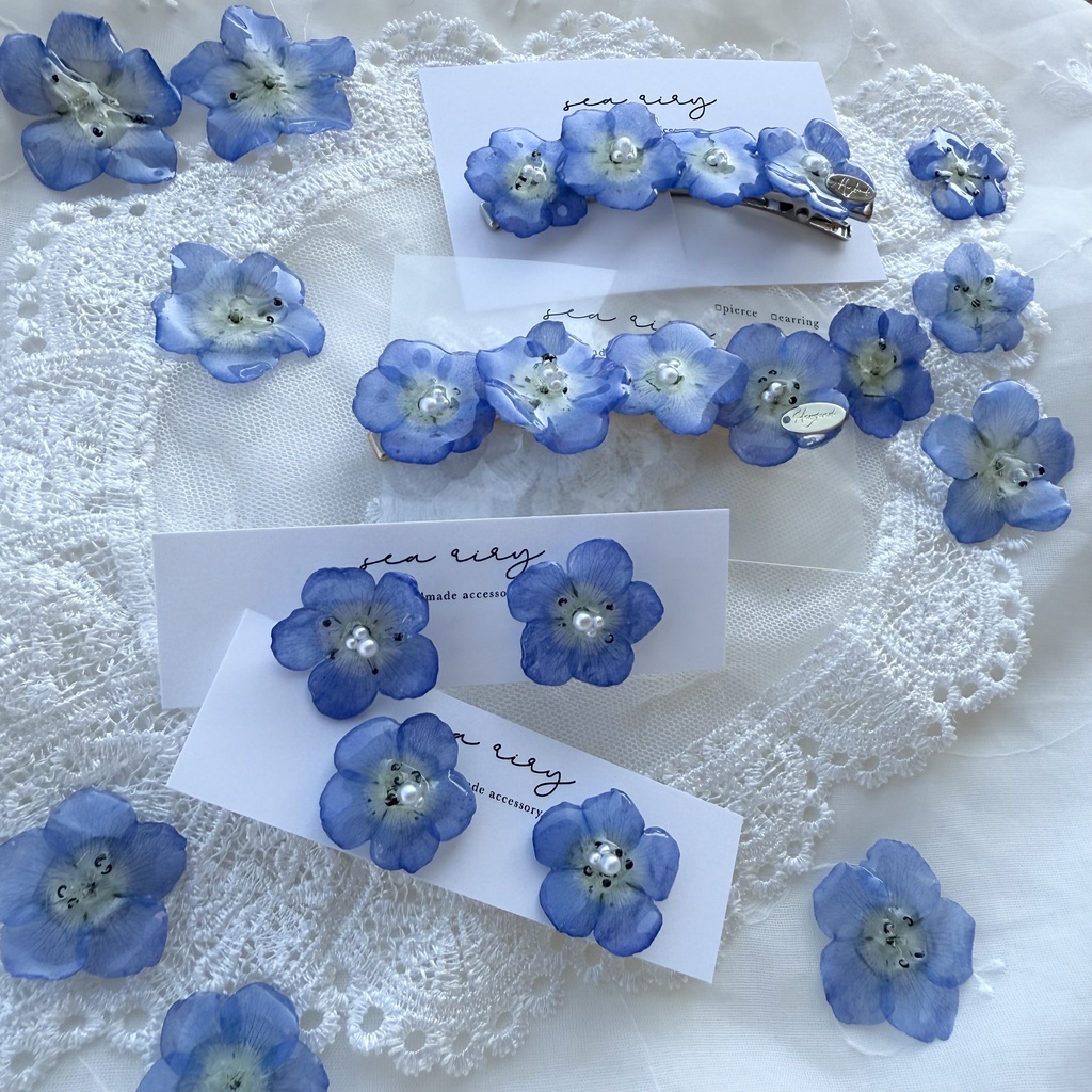 no.134 大人気 再販 ネモフィラのヘアクリップ ネモフィラ ブルー パール フラワー ヘアクリップ レジンクリップ ハンドメイド
