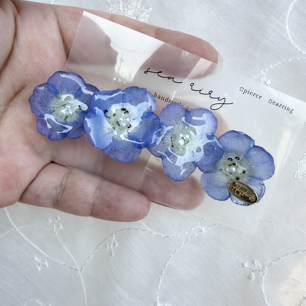 no.134 大人気 再販 ネモフィラのヘアクリップ ネモフィラ ブルー パール フラワー ヘアクリップ レジンクリップ ハンドメイド