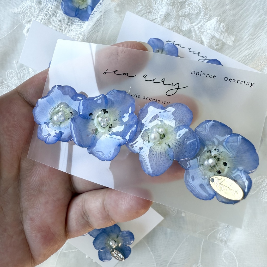 no.134 大人気 再販 ネモフィラのヘアクリップ ネモフィラ ブルー パール フラワー ヘアクリップ レジンクリップ ハンドメイド