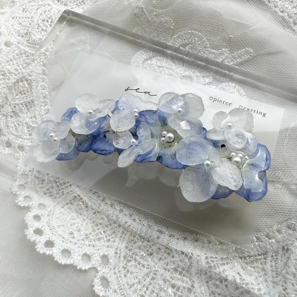 no.141 大人気 再販 ネモフィラとアナベルのヘアクリップ ブルー ホワイト ドライフラワー ヘアクリップ 本物のお花