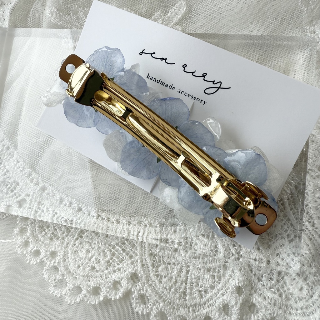 no.142 大人気 再販 ネモフィラとアナベルのヘアバレッタ 本物のお花 ネモフィラ アナベル パール 髪留め 髪飾り ハンドメイド